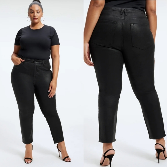 New Good American Good Classic Leather Coated High Waist Slim Ankle Jeans - Picture 1 of 14